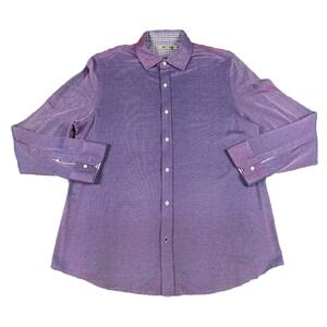 Mens Raffi Iridescent Textured Shirt Size XL Purple Button Down Cotton Long SLV